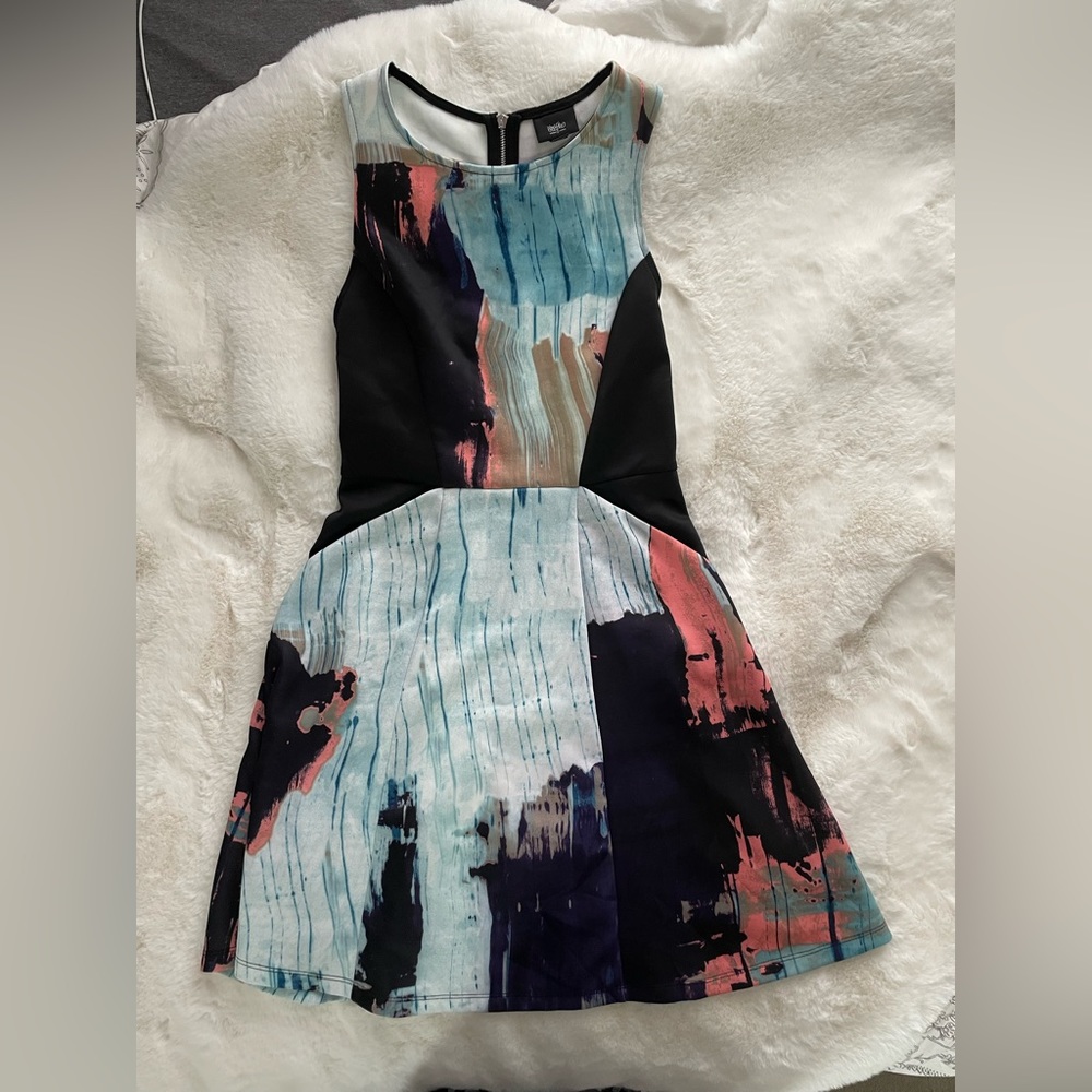 multicolored illusion dress with pockets